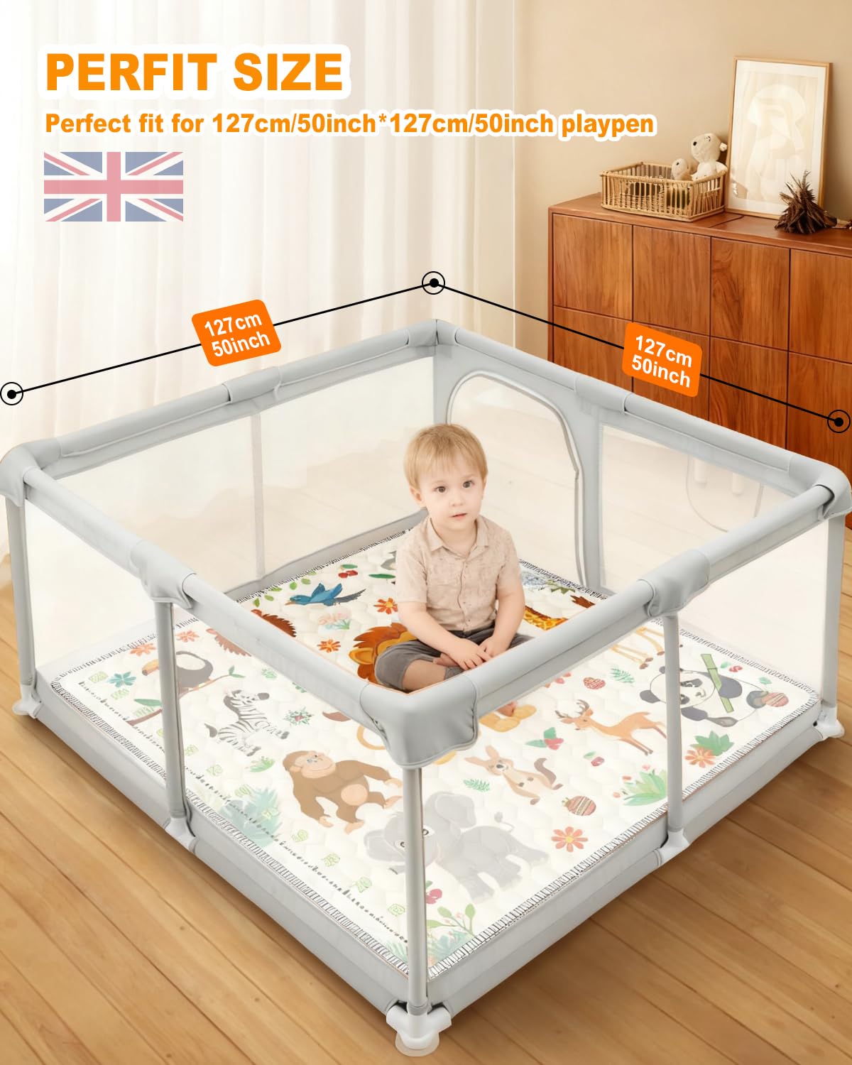 Baby Play Mat, Foldable Kids Playmat, Baby Play Mats for Floor 127x127cm Waterproof Safe Floor Carpet - Image 3
