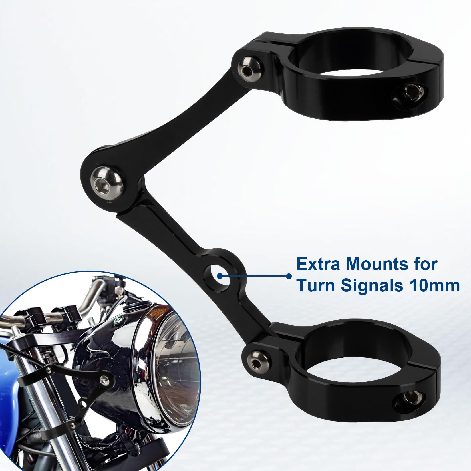 Universal Motorcycle Headlight Mount Bracket - Fits 39-41mm Fork Tubes, CNC Aluminum, Black