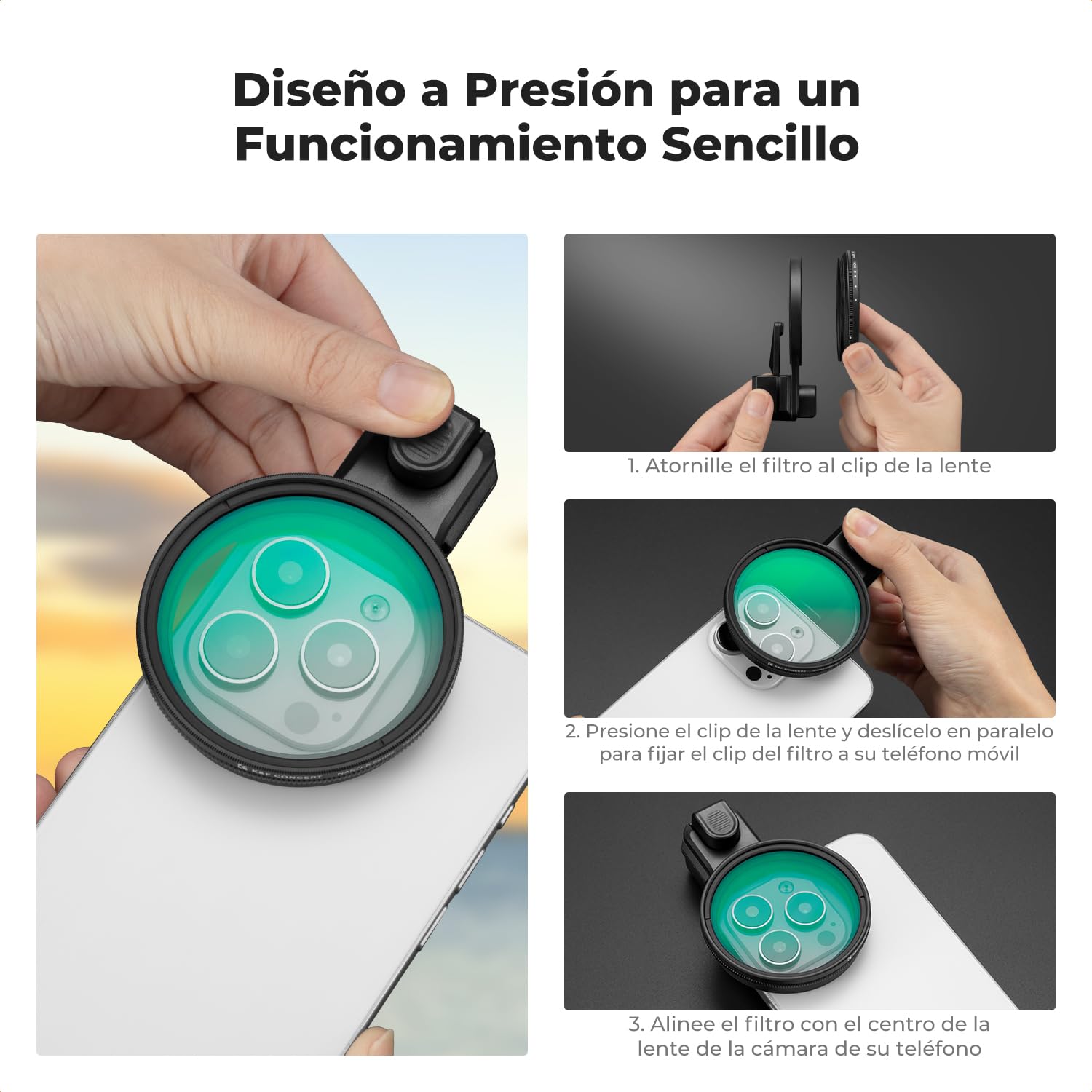 K&F CONCEPT 58mm Kit de Filtros para Teléfono ND2-32, Filtro de Densidad Neutra Multicapa, Compatible con iPhone 17/16/15/14/13/12, 16/15/14/13/12 Pro y Pro MAX, Samsung