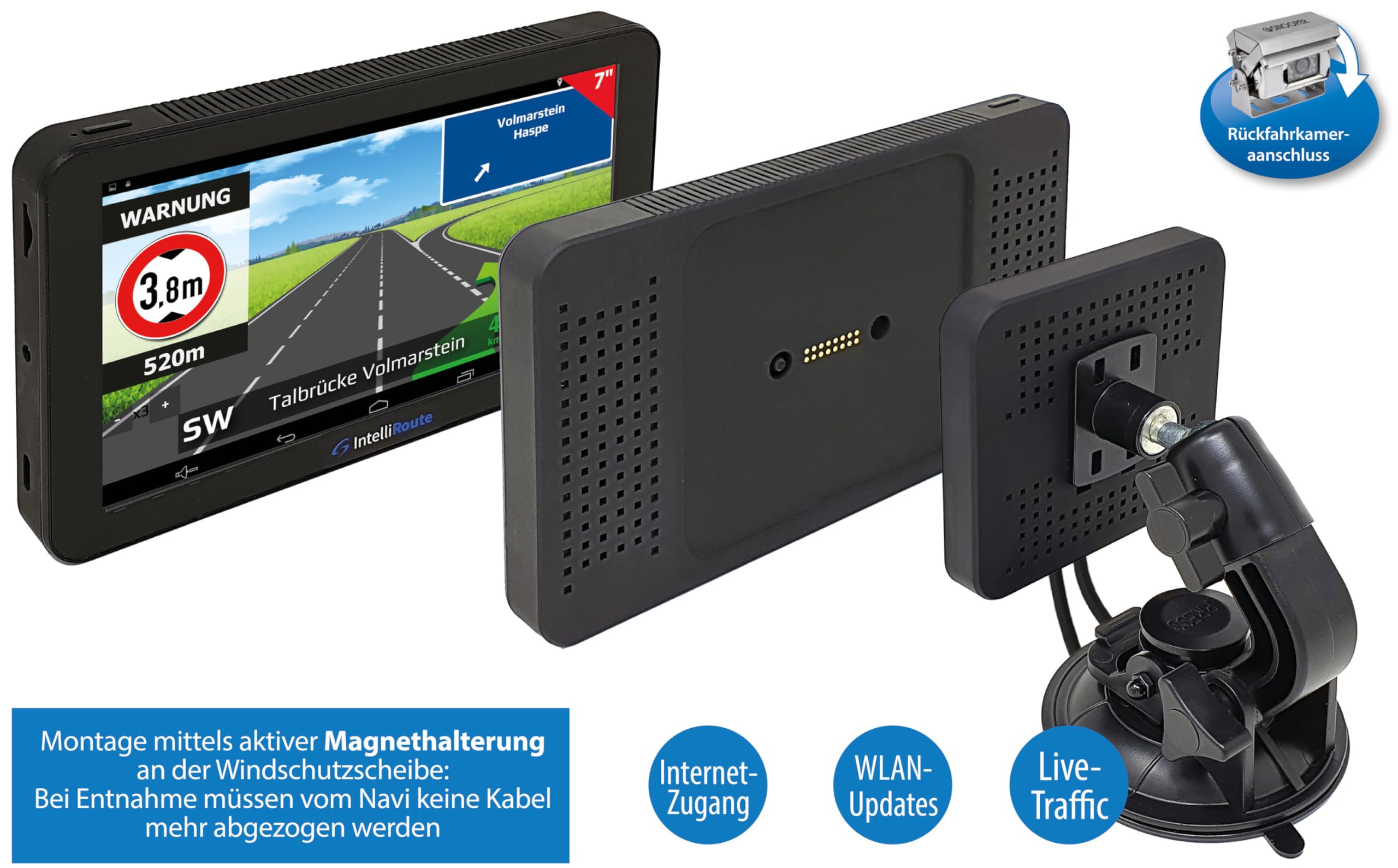 CARGUARD IntelliRoute TR8040 PRO LKW- Navigationssystem mit aktiver Magnethalterung, WLAN-Updates, Rückfahrkamera-IN, LKW-Parkplätzen, Livestauwarner