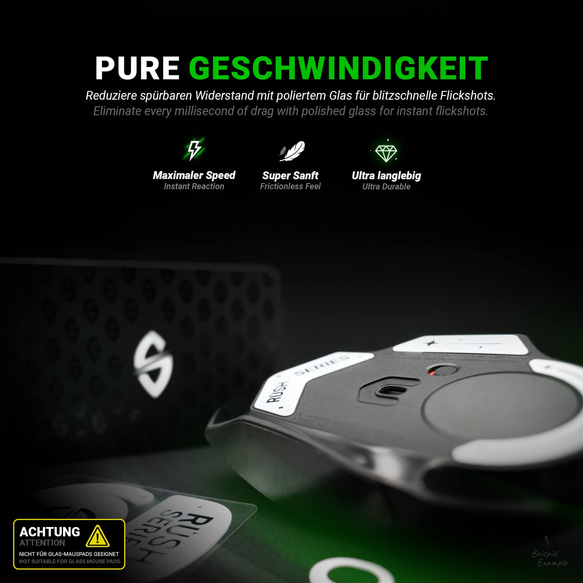 SensoryBoost Rush Glas Glides zestaw kompatybilny z Logitech G PRO X Superlight 2 – bardzo szybki i delikatny, polerowany, zaokrąglony, wytrzymały – zapasowe nóżki pod mysz, łyżworolki (nie do