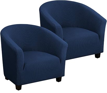 High Stretch Club Chair Cover Tub Chair Cover Armchair Sofa Slipcover with Elastic Bottom Super Soft Jacquard Spandex Skid Resistance Furniture Protector 2 Piece, Navy