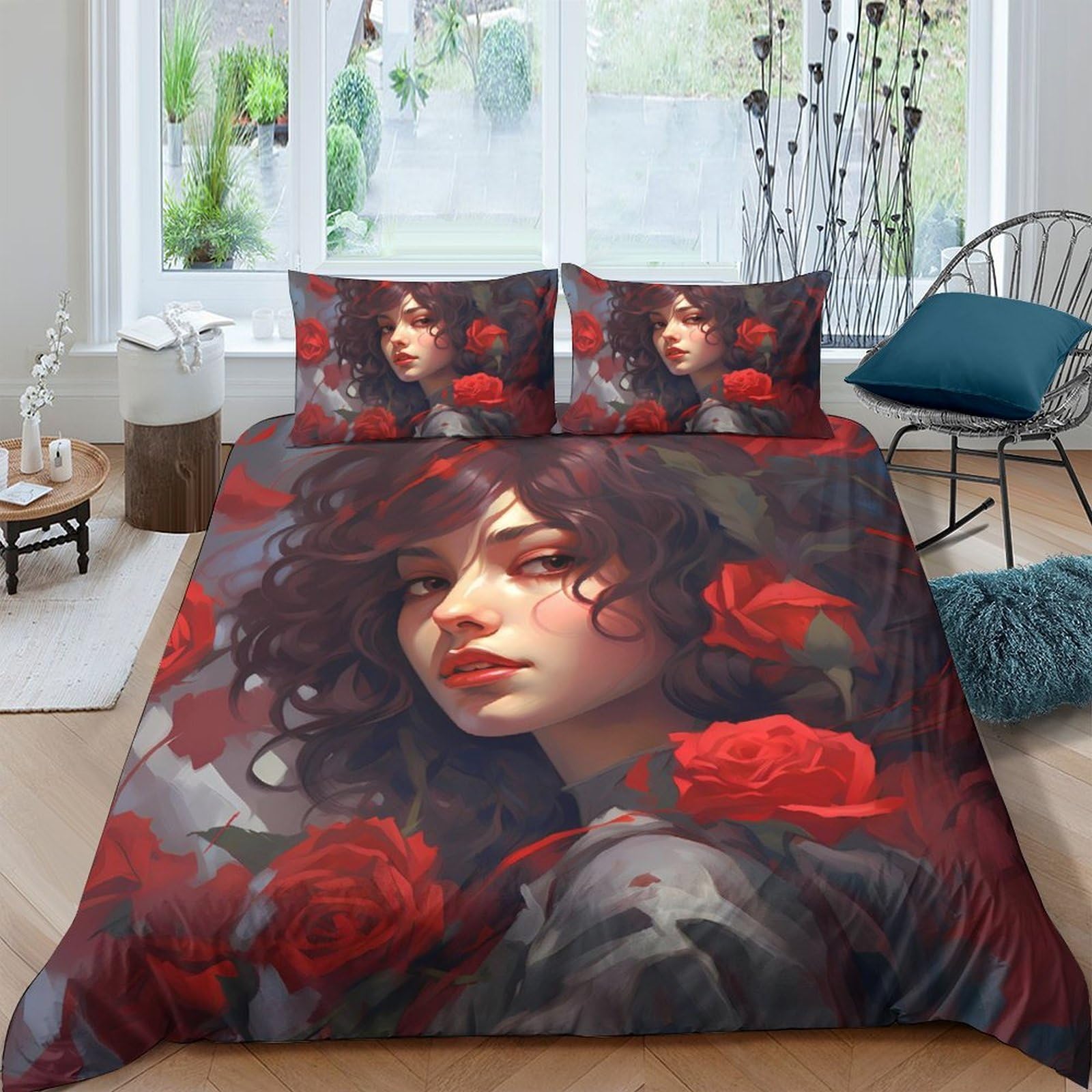 Ctjqhvkz Style-3 3D Printed Dark Rose Lady Fitted Sheet Microfiber Art Skull Bed Cover For Bedroom Guest Room Decor Machine Washable Single（135X200cm）