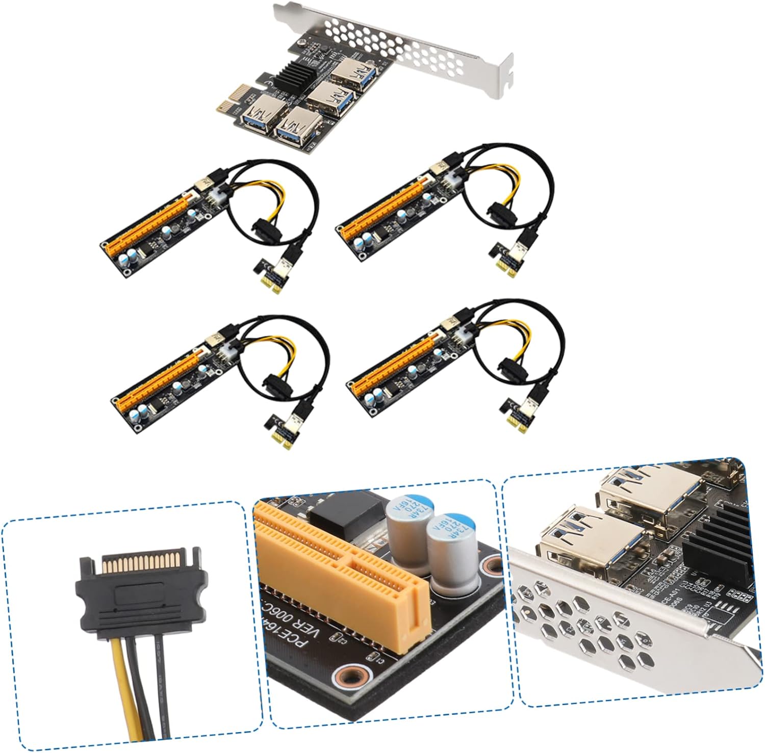 Gadpiparty Pci Riser Card Adapter to Ports USB Pci E Extender with Pin Power Connectors Stable High Performance Expansion for Gaming and Superspeed USB Devices