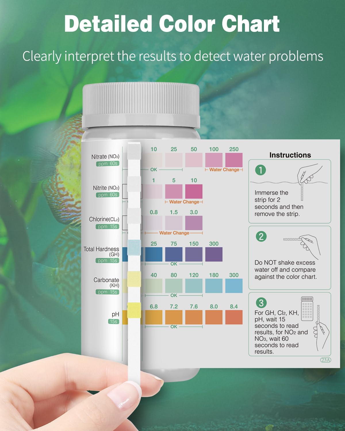 Tiras De Prueba 9 En 1 Para Acuario - 100 Unidades Con Termómetro Adhesivo - Test De PH, Nitratos, Cloro, Dureza Y Más