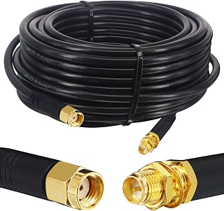 Verbessert SuperFlex RG58 Koaxialkabel mit RP-SMA-Stecker auf SMA-Buchse 10M Low Loss Antenne für WLAN-Router, 4G und Sicherheit IP-Kamera-Hotspot