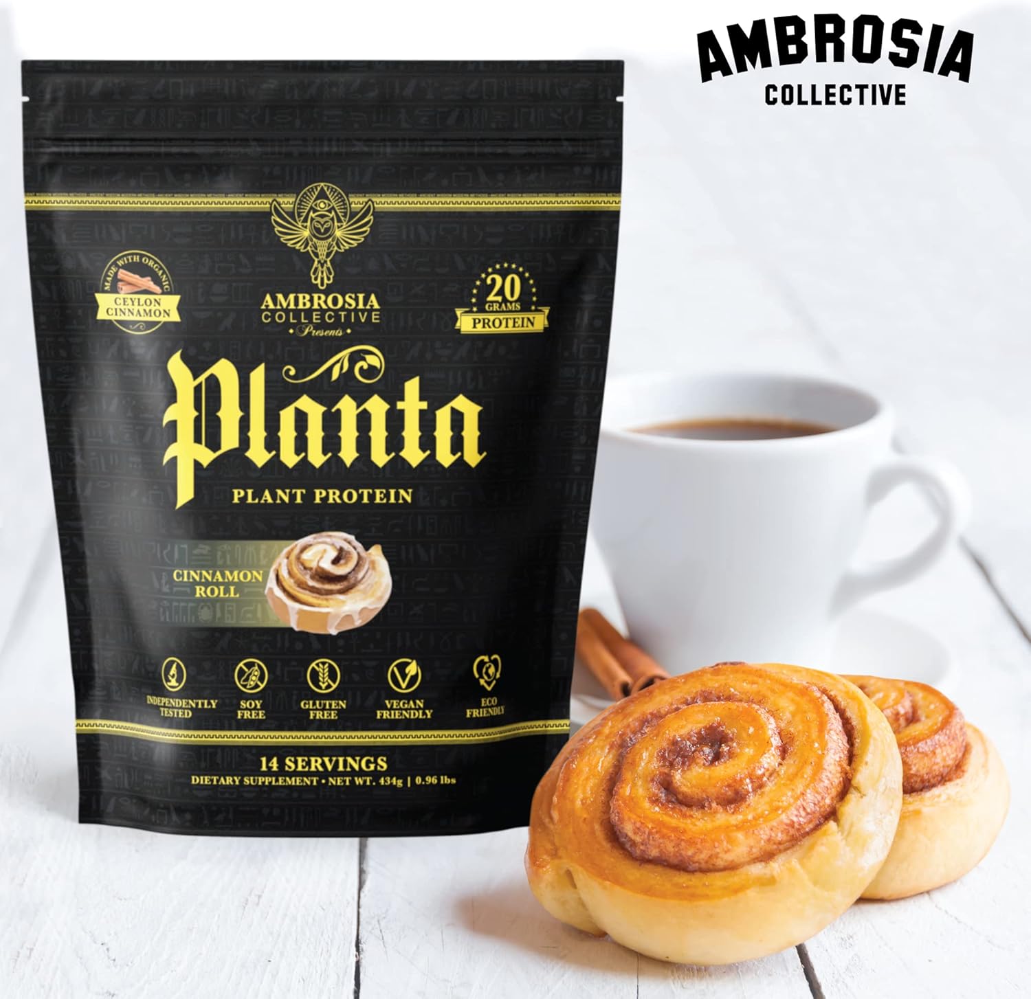 Ambrosia Planta - Premium Plant-Based Protein | Vegan & Keto Friendly | Gourmet Flavors with No Bloating or Stomach Upset | Gluten & Soy Free | No Added Sugar | 14 Servings | (Cinnamon Roll) - Image 5
