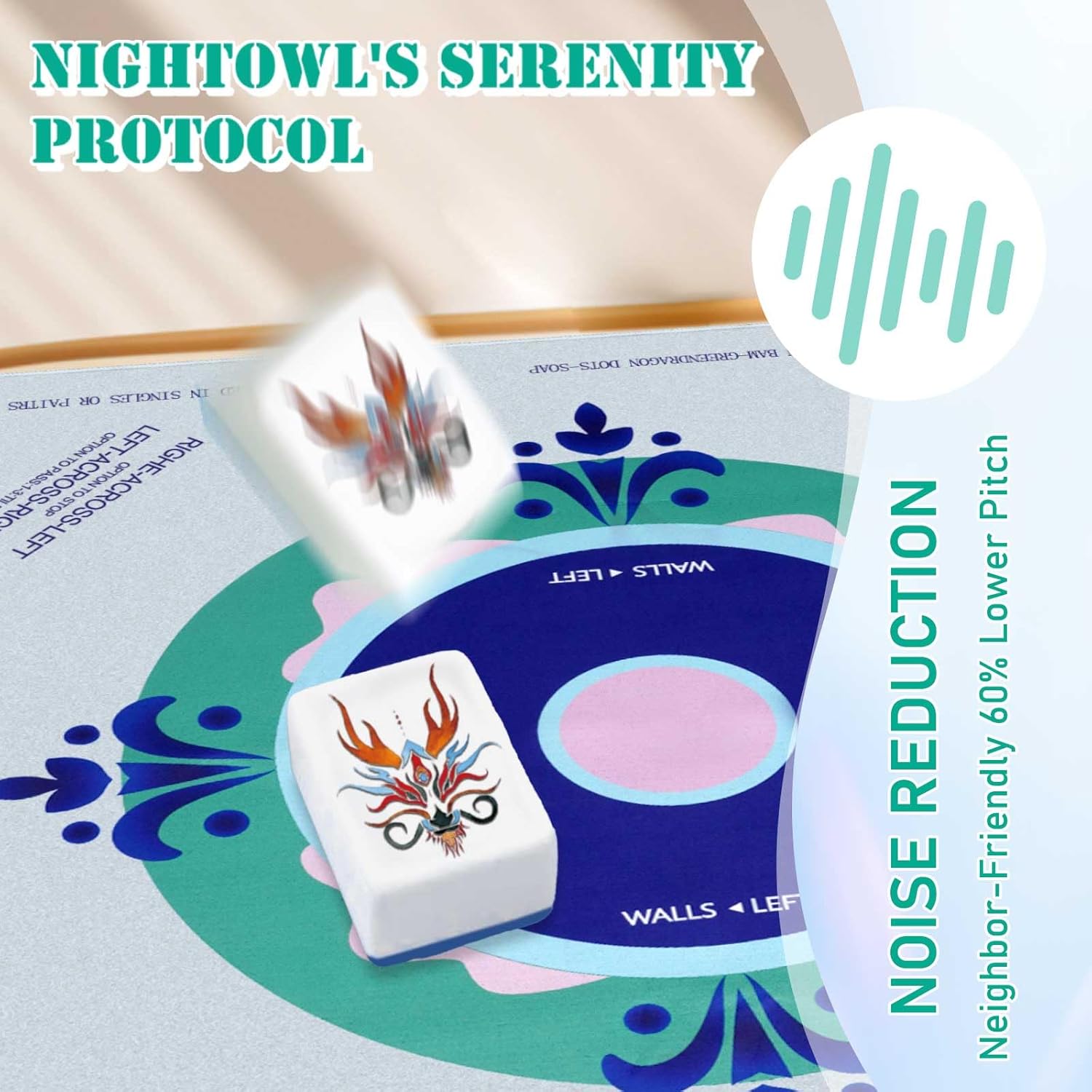 Mahjong Mat for Table with Learning Rules - 33"x33" Noise Reduction | Non-Slip Neoprene American Mah Jongg Game Cloth - Domino Pocker Card Board Game Cover - Mahjong Accessories Gifts with Travel Bag