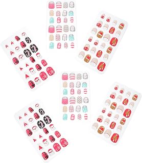 Minkissy Adesivos De Unhas Crianças 144 pcs Natal falsas unhas adorável crian?as falsificadas unhas dica unhas articula?? diy acessórios Kits De Unhas Falsas Curtas