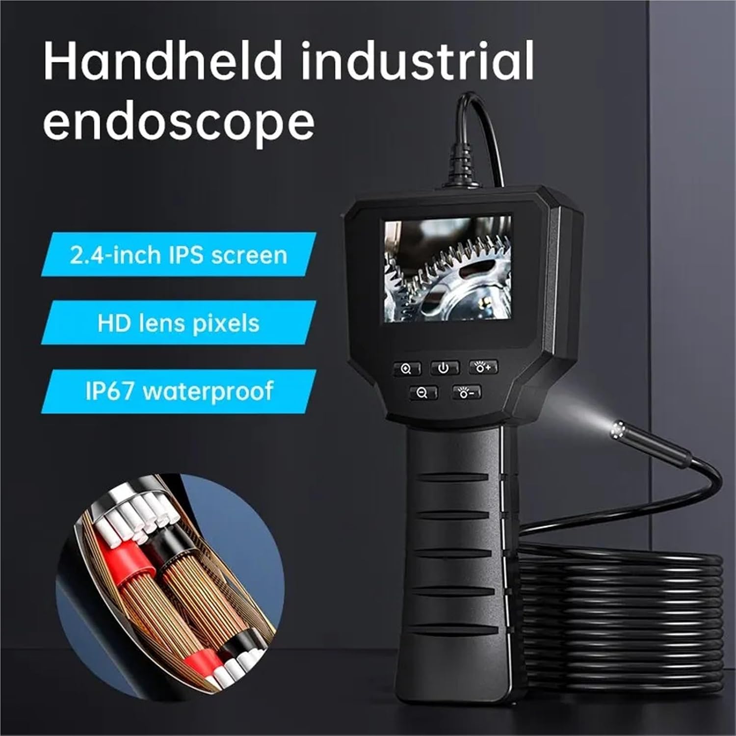 Handheld Industrial Endoscope Camera 2.4inch IPS Screen IP67 Waterproof Snake Camera with 8LED Lights for Pipe Car Repair Camera(10M)