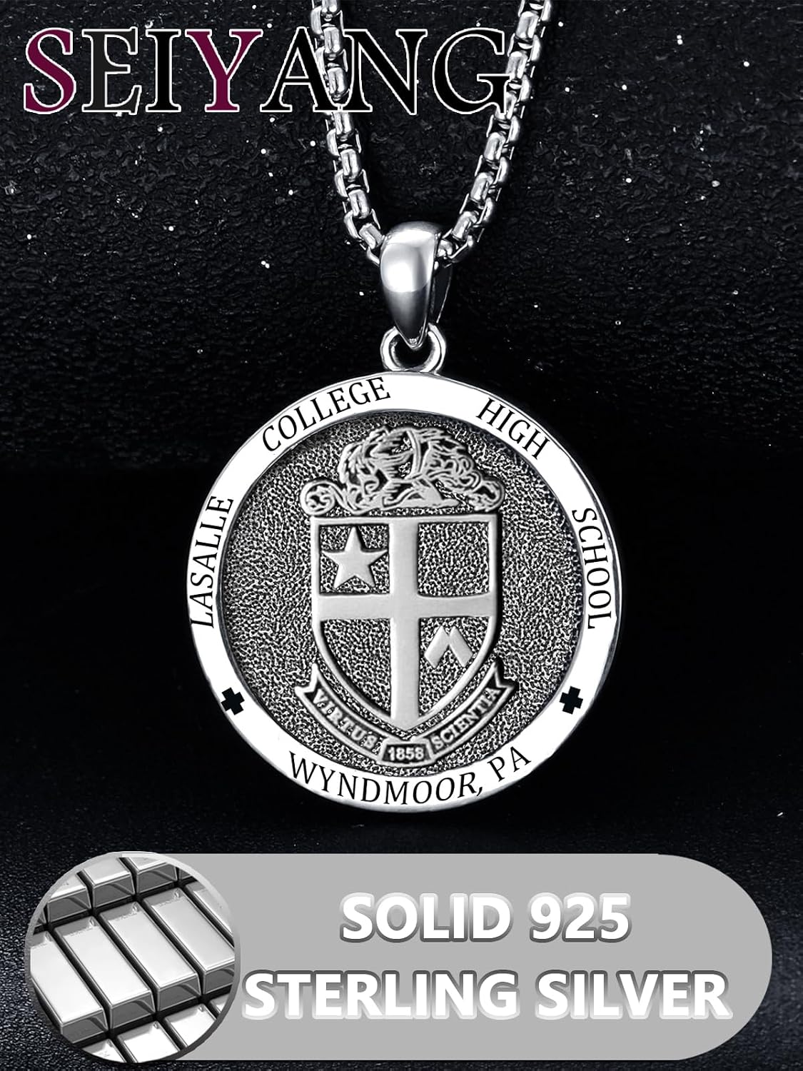 Seiyang Personalized Class Necklace 925 Sterling Silver Graduate Pendant Jewelry Customize High School College Jewelry for Men Women(with Gift Box)