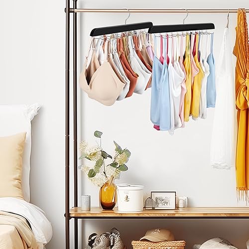 Vista 13 de Colgador de madera de primera calidad, 20 de gran capacidad, ahorro de espacio, rotación de 360 grados, ganchos de metal plegables, camisetas sin