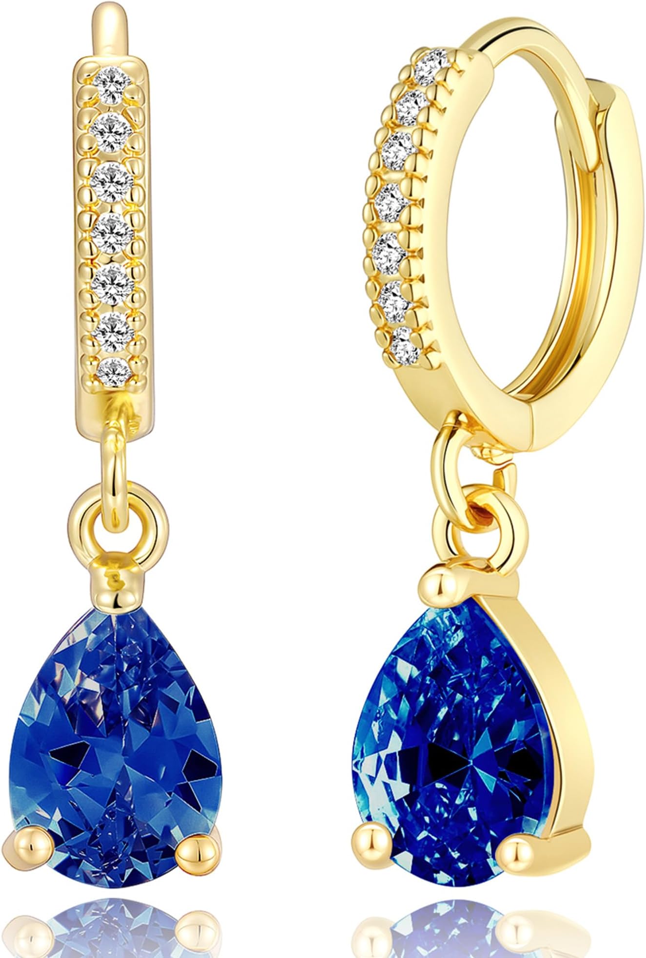 14K Gold Plated Birthstone Hoop Earrings for Women, Teardrop Birthstone Dangle Earrings Dainty Hoop Huggie Earrings Personalized Charm Minimalist Jewelry Birthday Gifts