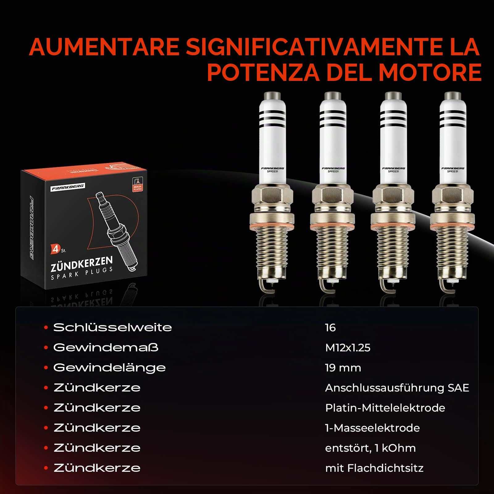 Frankberg 4 candele di accensione 04E 905 612 | Compatibile con: T.o.u.r.a.n 5T1, A1 Sportback 8XA 8XF, Polo 6C1 6R1, O.c.t.a.v.i.a III 5E3 NL3 NR3, A3 8V1 8VK