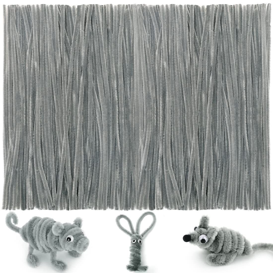 IOOLEEM 200pcs Gray Pipe Cleaners Bulk for Crafts