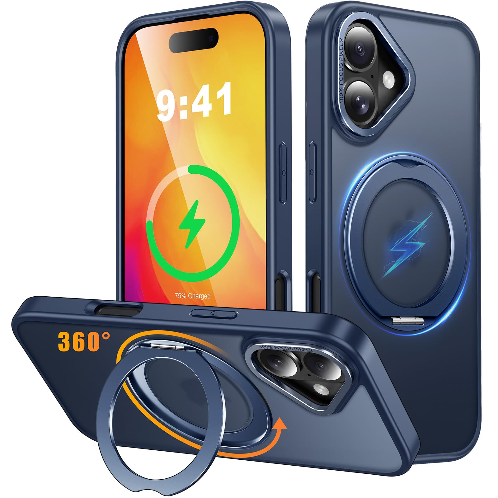 iPhone 16 用 ケース Magsafe対応 ワイヤレス充電 360°回転…