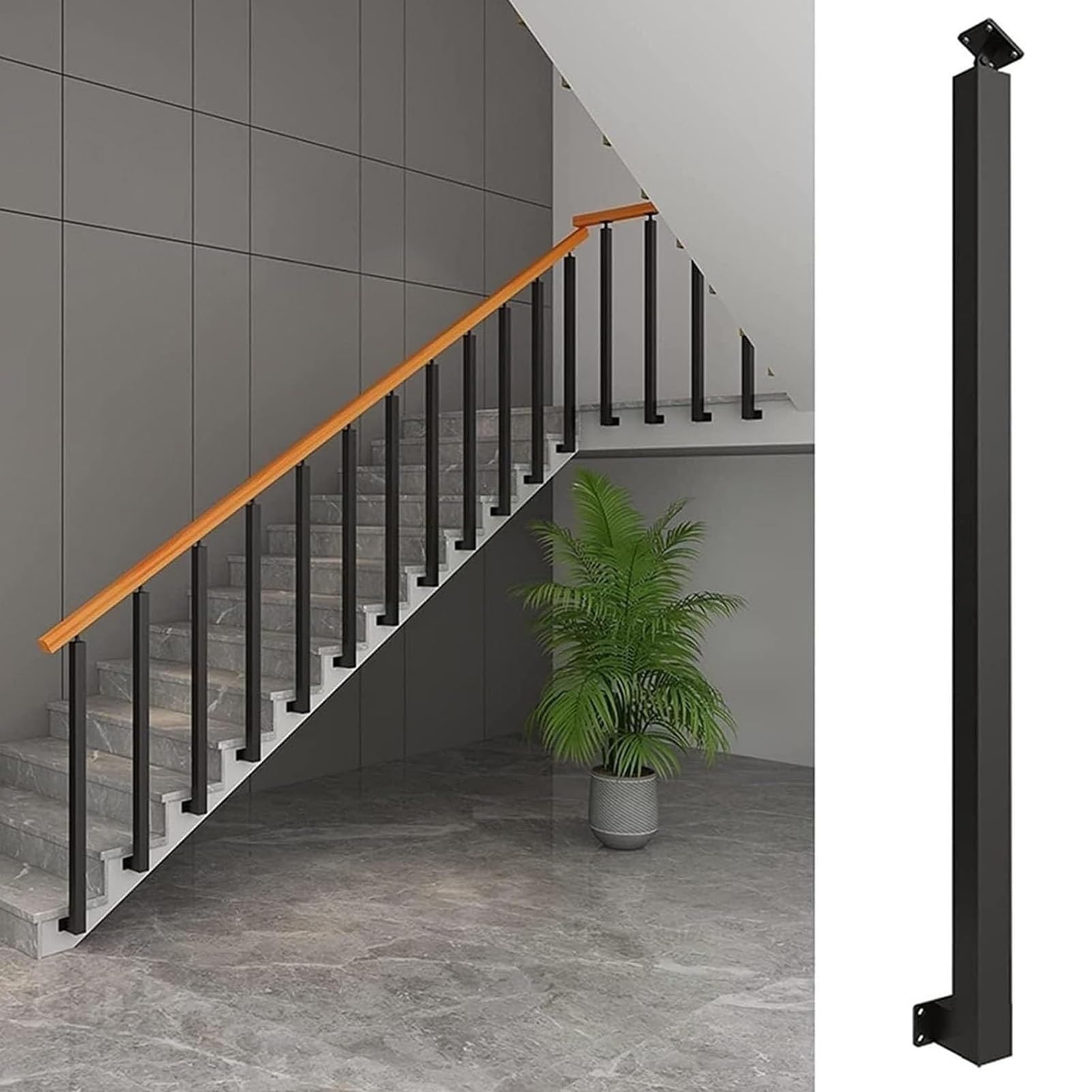 Balustres d'escalier réglables en métal noir pour corriger les pentes irrégulières