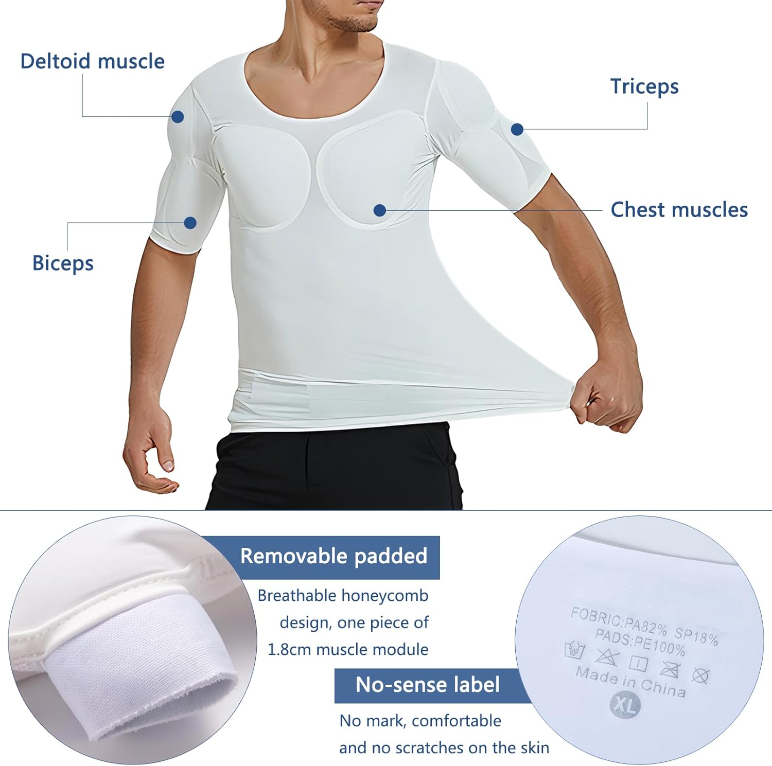 Fake Muscle Shirt, Invisible Padded Muscle Shirts for Men, Men Shaper False Muscle Chest T-Shirt, Breathable Ice Silk - Image 4