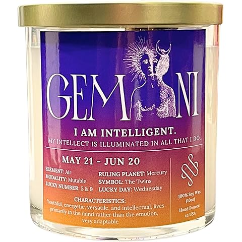 Gemini Zodiac Candle, 100% Soy Wax Candle with Crystal, Non Toxic Candle with Phthalate-Free Fragrance, Tap Into The Strength of Gemini Zodiac Sign, Zodiac Candle Gift for Gemini, 10oz