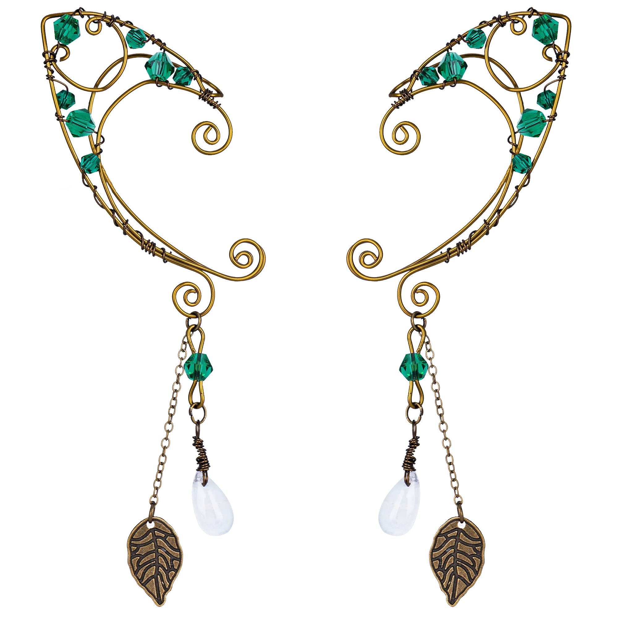 FRESHMEFairy Elf Ear Cuffs - Handmade Bronze Antique Vintage Cuffs Drop Dangling Ear Clips Wraps for Women s Costume