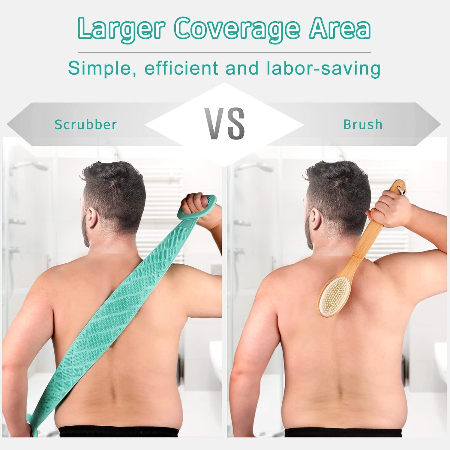 FREATECH Exfoliating Silicone Back Scrubber - 38" Dual-sided Shower Back Washer for Deep Cleansing and Massage, Cover the Entire Back, Smooth & Rejuvenate Skin, Easy to Clean and Long-lasting, Green