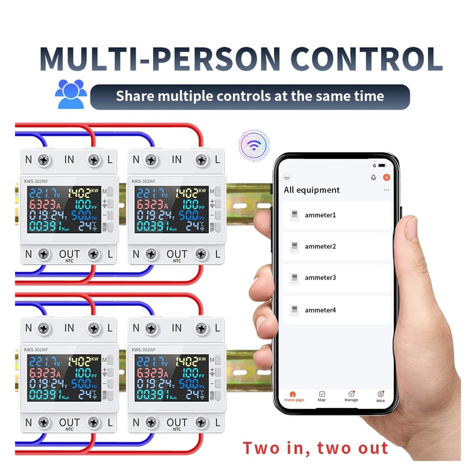 Tuya WiFi 8in1 Misuratore Di Potenza 2P AC Contatore Di Energia APP Controllo 170-270V/63A Misuratore Di Tensione E Corrente Misuratore Di Elettricità Vita Intelligente(KWS-302WF)