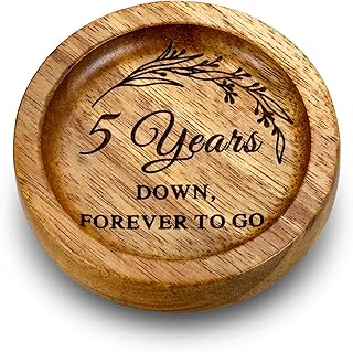 Wood Ring Dish 5 Year Anniversary Wood Gifts for Him Her - 5th Anniversary Wedding Gifts for Wife Husband, 5 Year Marriage Aniversario Wooden Jewelry Dish for Women Men, Fifth Aniversario Ideas
