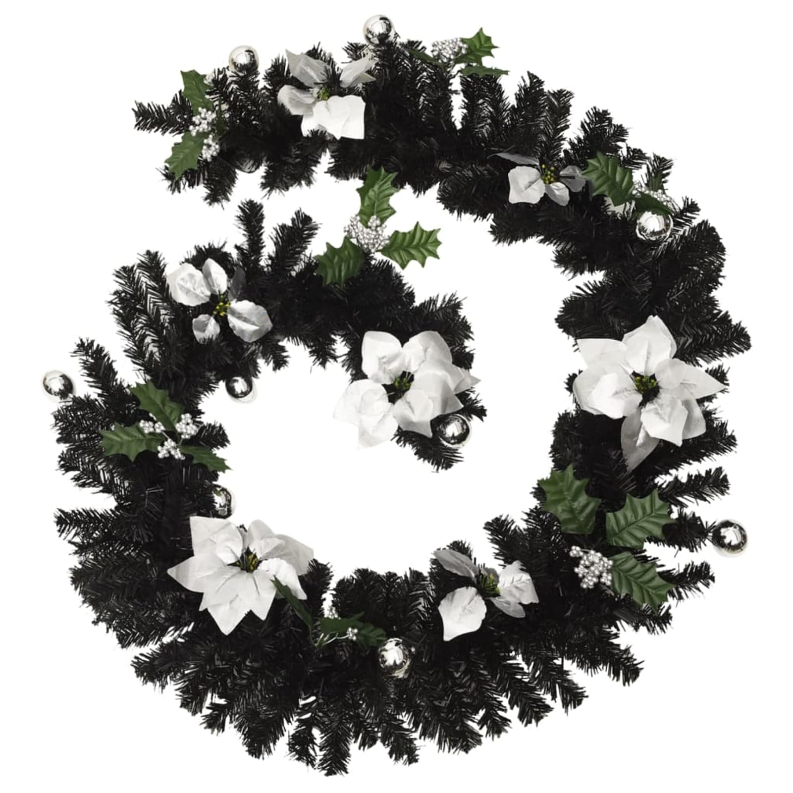 Gecheer Weihnachtsgirlande mit LED-Lichtern Schwarz 2,7 m PVC, Weihnachtsdekoration für Fenster Tür Adventskranz Gemütliche Winter-Tischdekoration im Wohnzimmer320973