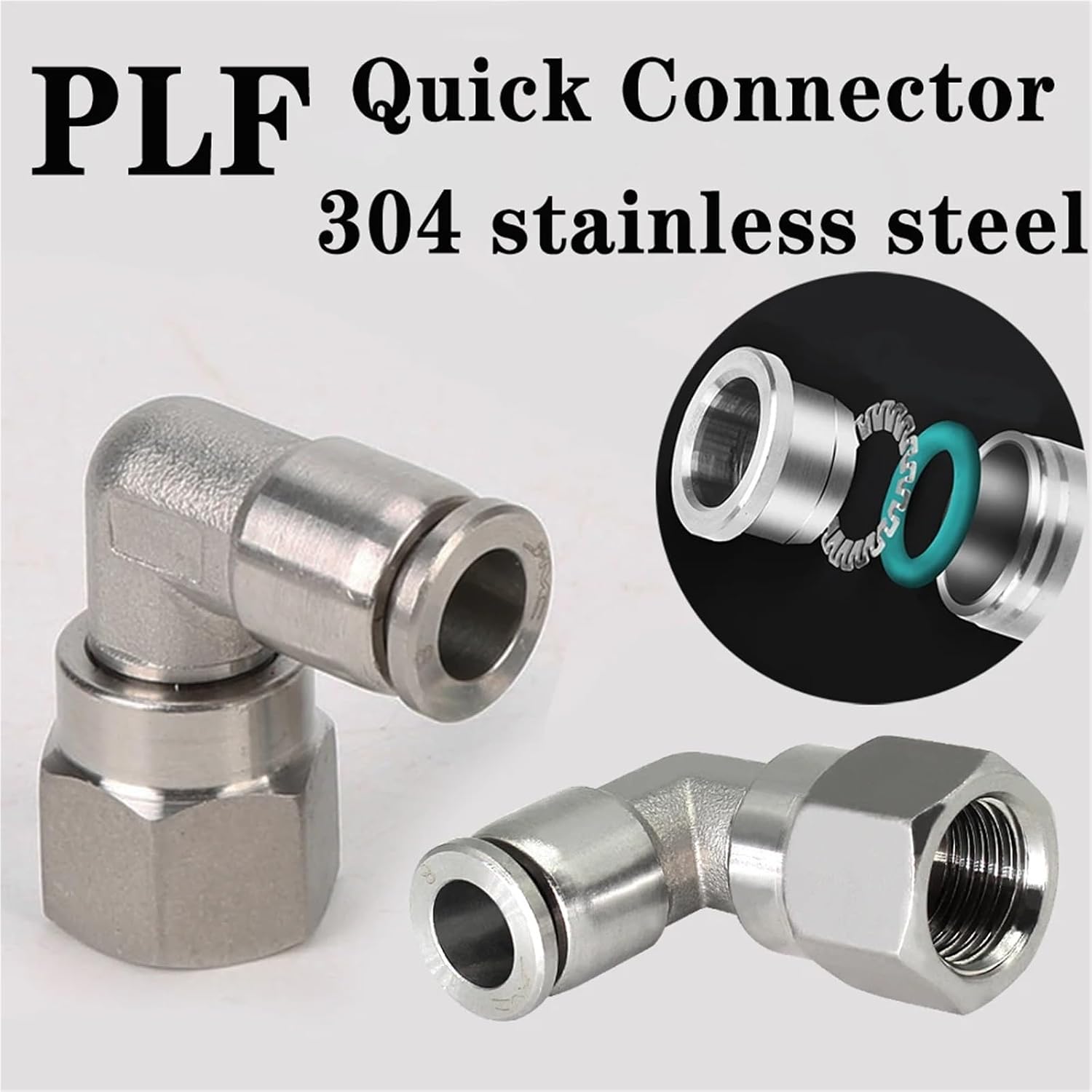 PLF304 stainless steel pneumatic quick coupling 1/8” 1/4” 3/8” 1/2”internal thread air hose elbow metal quick coupling(PLF6-02)