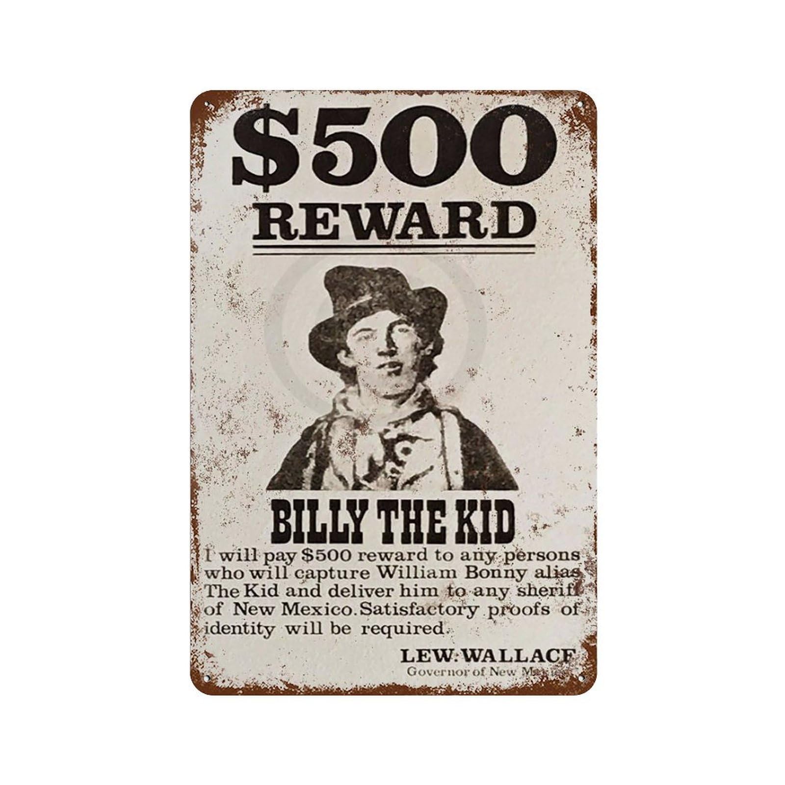 YHGERTKU 1878 Billy The Kid Wanted Wall Art Retro Iron Vintage Metal Tin Sign Poster Modern Decor for Living Rooms Gift 30x20cm