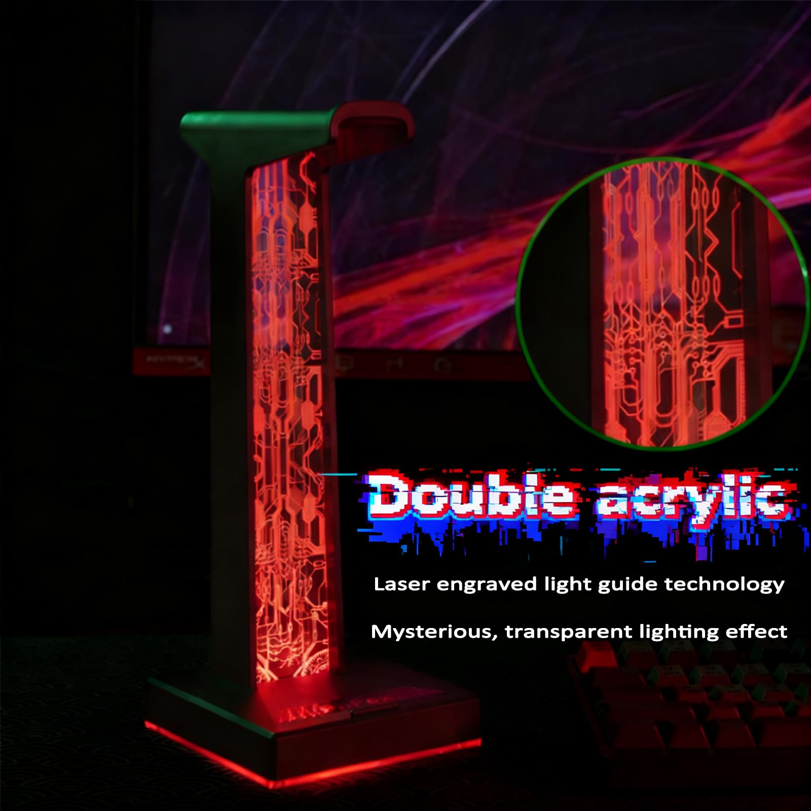 Supporto per cuffie da gioco, supporto per cuffie LED RGB con porta USB e audio, supporto touch, 10 illuminazione RGB commutabile - Accessori per giochi per computer