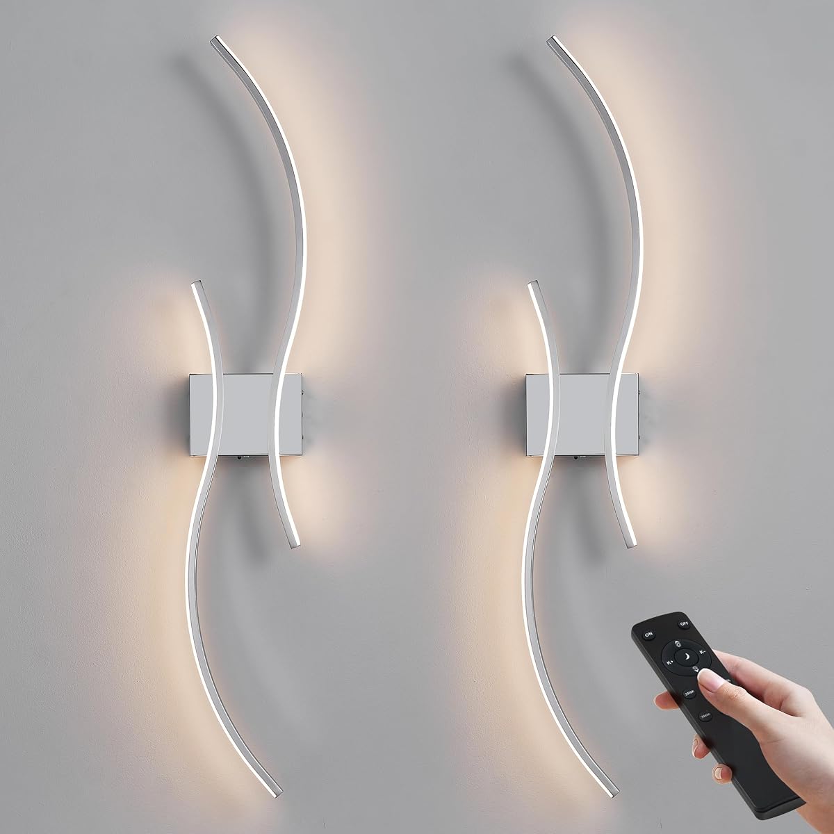 KARTOOSH LED Wall Sconces Set of 2, Battery Operated, Remote Control, Dimmable,