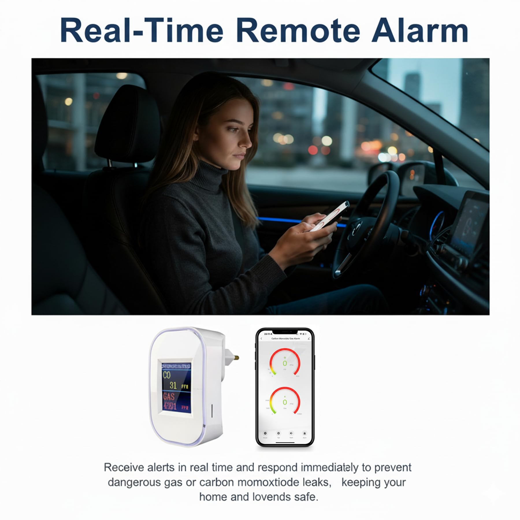 Detector de Gas y Monóxido de Carbono WiFi con Enchufe, Detector de Gas Natural y CO con Pantalla LED, App Tuya/Smart Life, Certificado EN50291 & EN50194, para Cocina, Casa, Garaje y Caravana