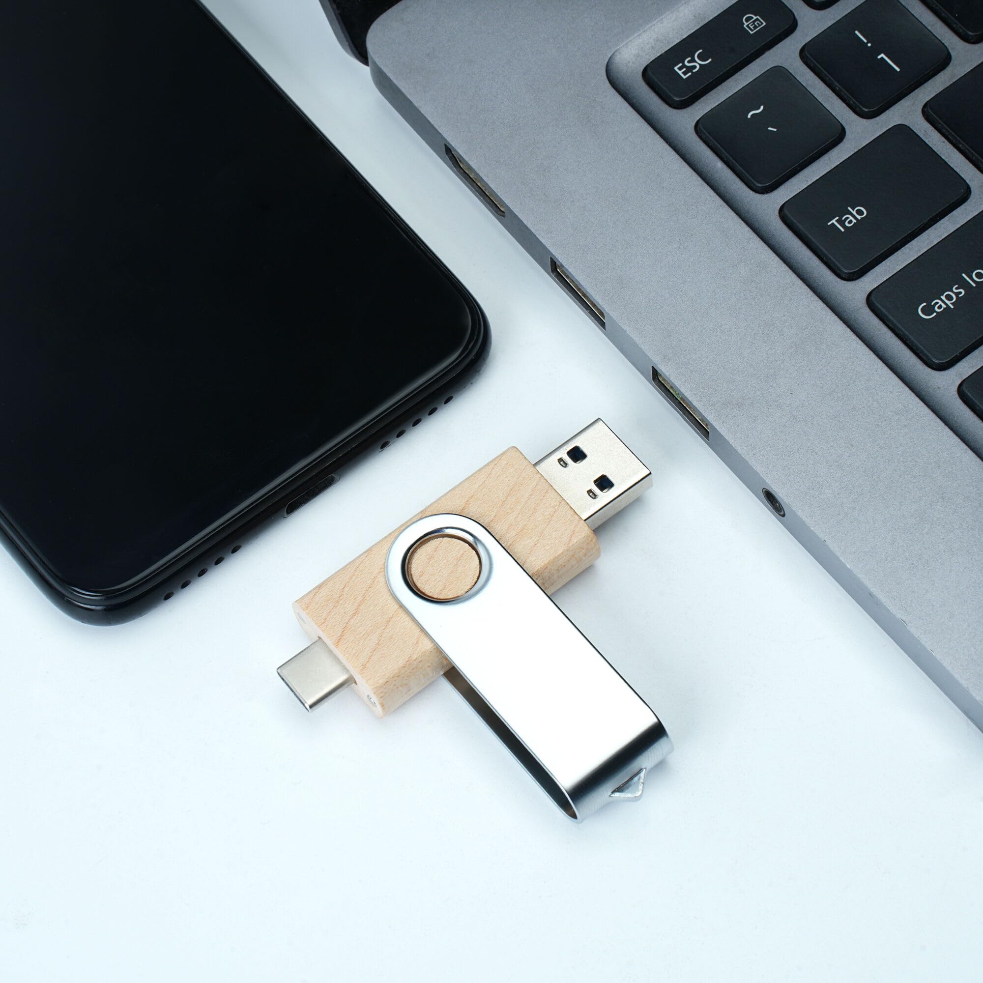 Pamięć USB C, 64 GB, pamięć USB C, pamięć USB 3.0, szybki napęd USB C, podwójny pendrive OTG, drewno klonowe, do telewizora, samochodu, smartfonów, komputera, laptopa, 5 sztuk