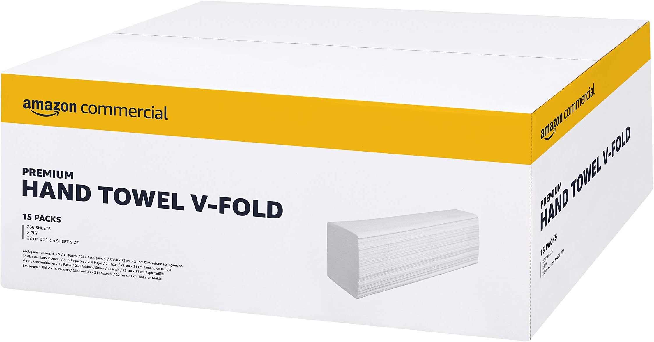 AmazonCommercial Singlefold (V-Fold / ZZ-Fold) Paper Hand Towels, 2-ply Cellulose, 3990 Sheets (15 packs of 266), Sheet Size: 22 x 21 cm, H3 Dispenser Compatible