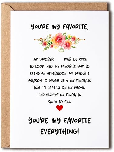 EruditeGifts Tarjeta de felicitación de amor  You're My Favorite Everything  Divertida tarjeta de cumpleaños  Bonita tarjeta de San Valentín