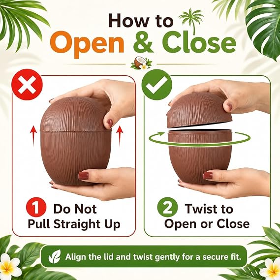 NINU 12 Pack Coconut Cups with 12 Straws 12 Cocktail Drink Picks and 12 stickers, DIY Tropical Hawaiian Luau Tiki and Beach Party Decorations for Adults