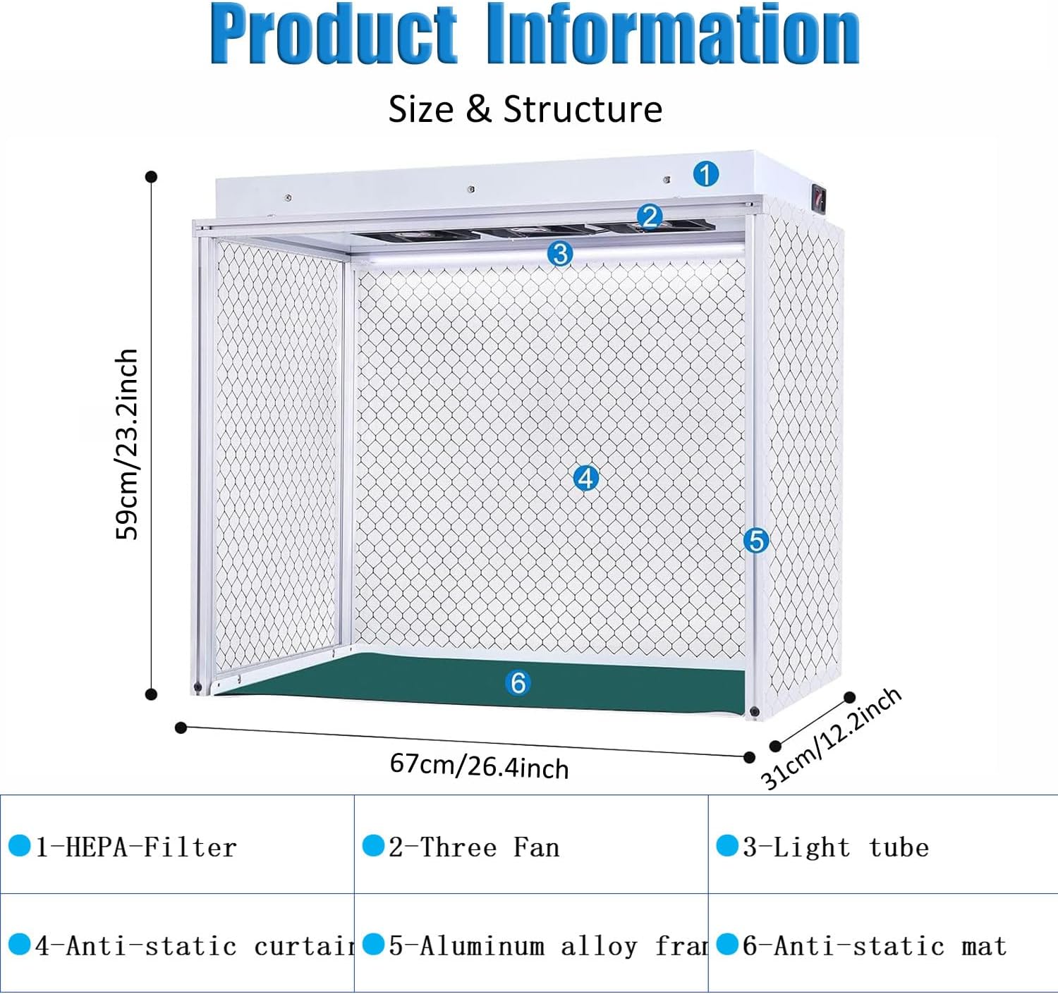 Vertical Laminar Flow Cabinet,Air Flow Clean Bench,26x12x20 inch Working Area,with 3 Fans & HEPA Filter Net,for Phone Repair/Workshop/Laboratory Dust Free Work,220V