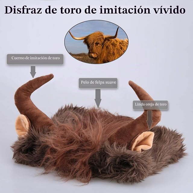 Foto 5 de 6 de Onmygogo Divertidos Disfraces para Mascotas para Perros, Linda Peluca Peluda de Bisonte para Halloween