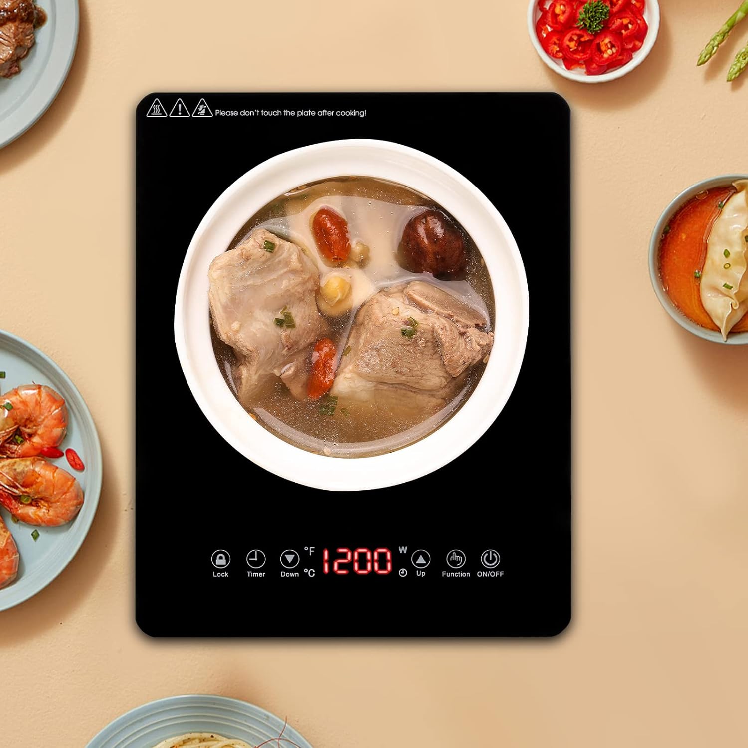 Estufa Eléctrica Portátil de 1 Puesto con Pantalla Táctil 1800W