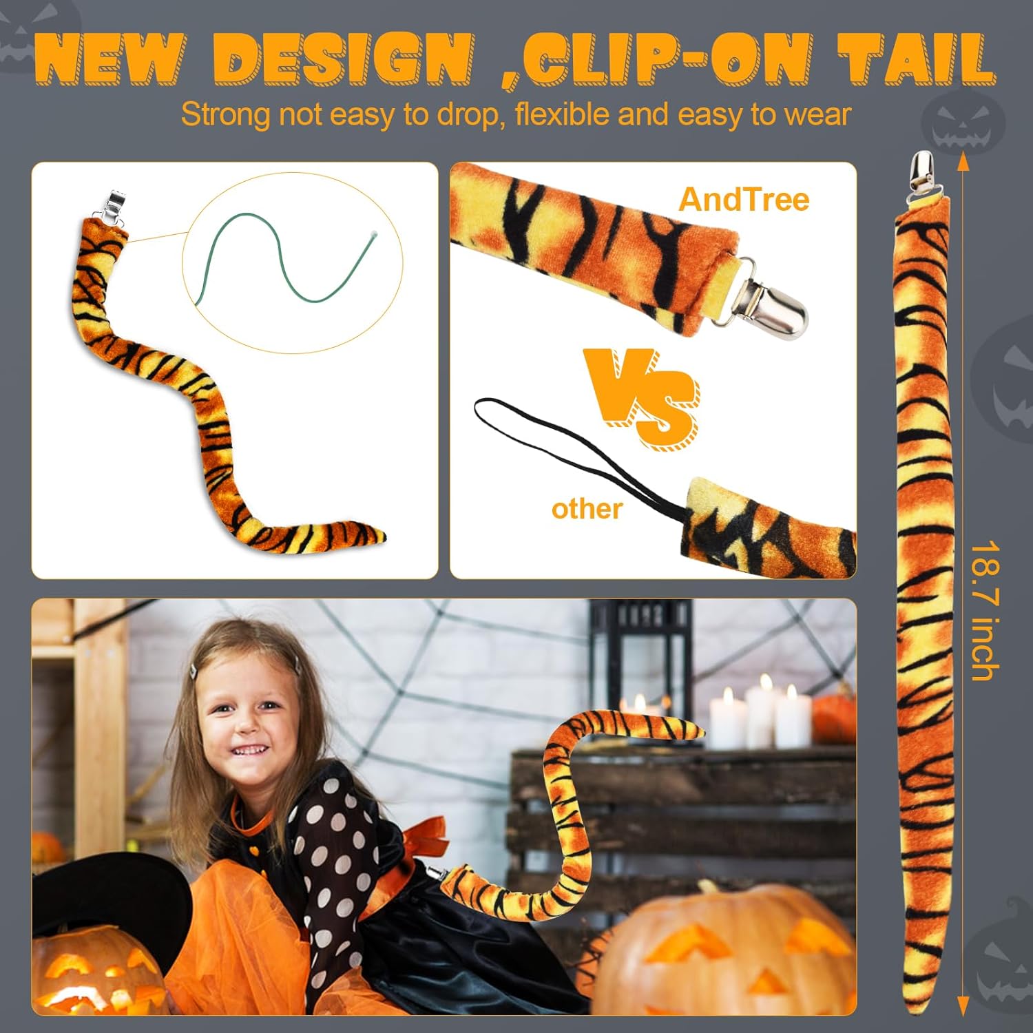 AndTree Hairband, Tiger Ears Headband for Girls Halloween Cosplay, Birthday Costume Party, 3 Count (Pack of 1), 3+ years, Fabric, Sponge, Wrap, Women, HAIRBAND