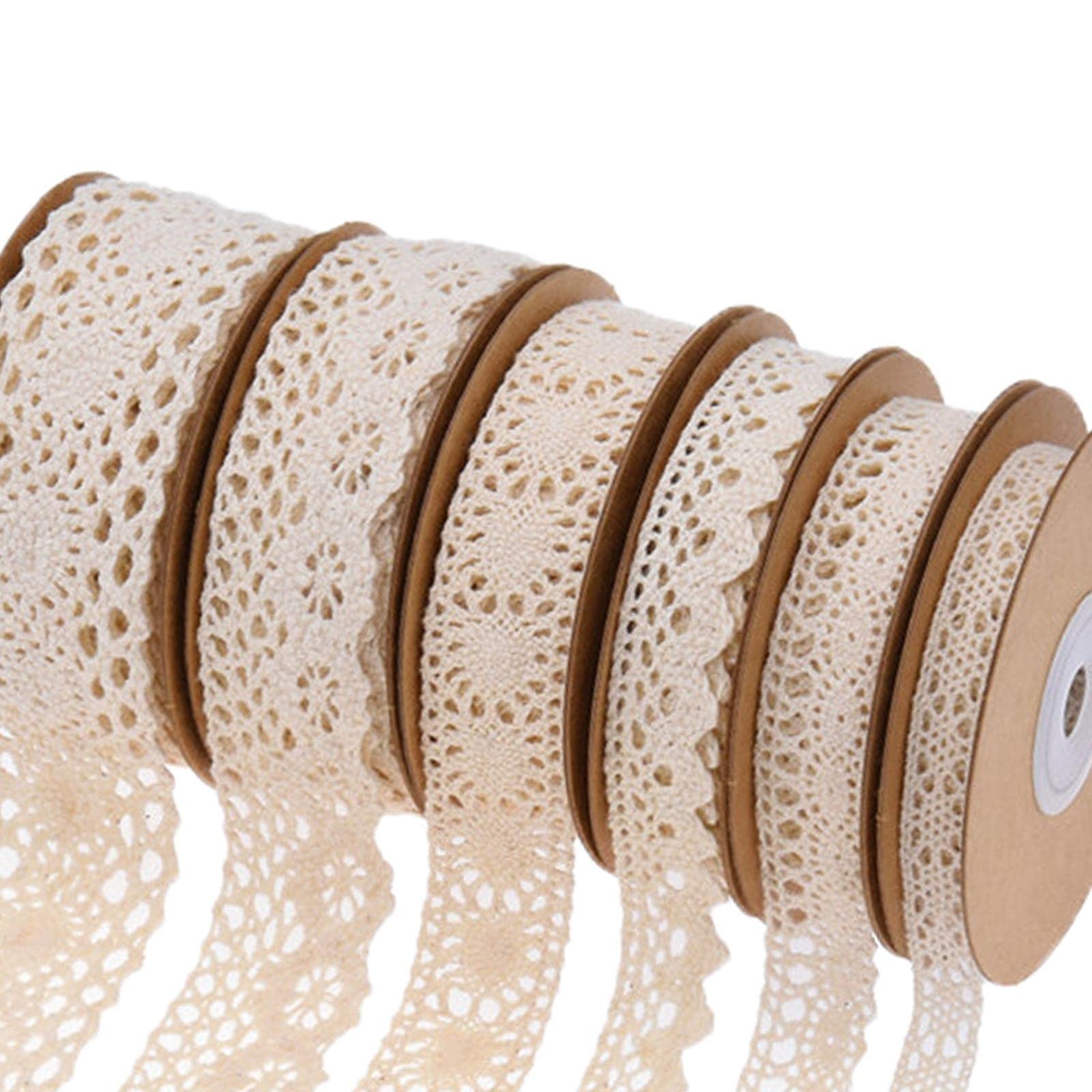Juego de 3 cintas de tela de encaje para paquete de regalo, manualidades, ropa, mantel, beige, estilo 7