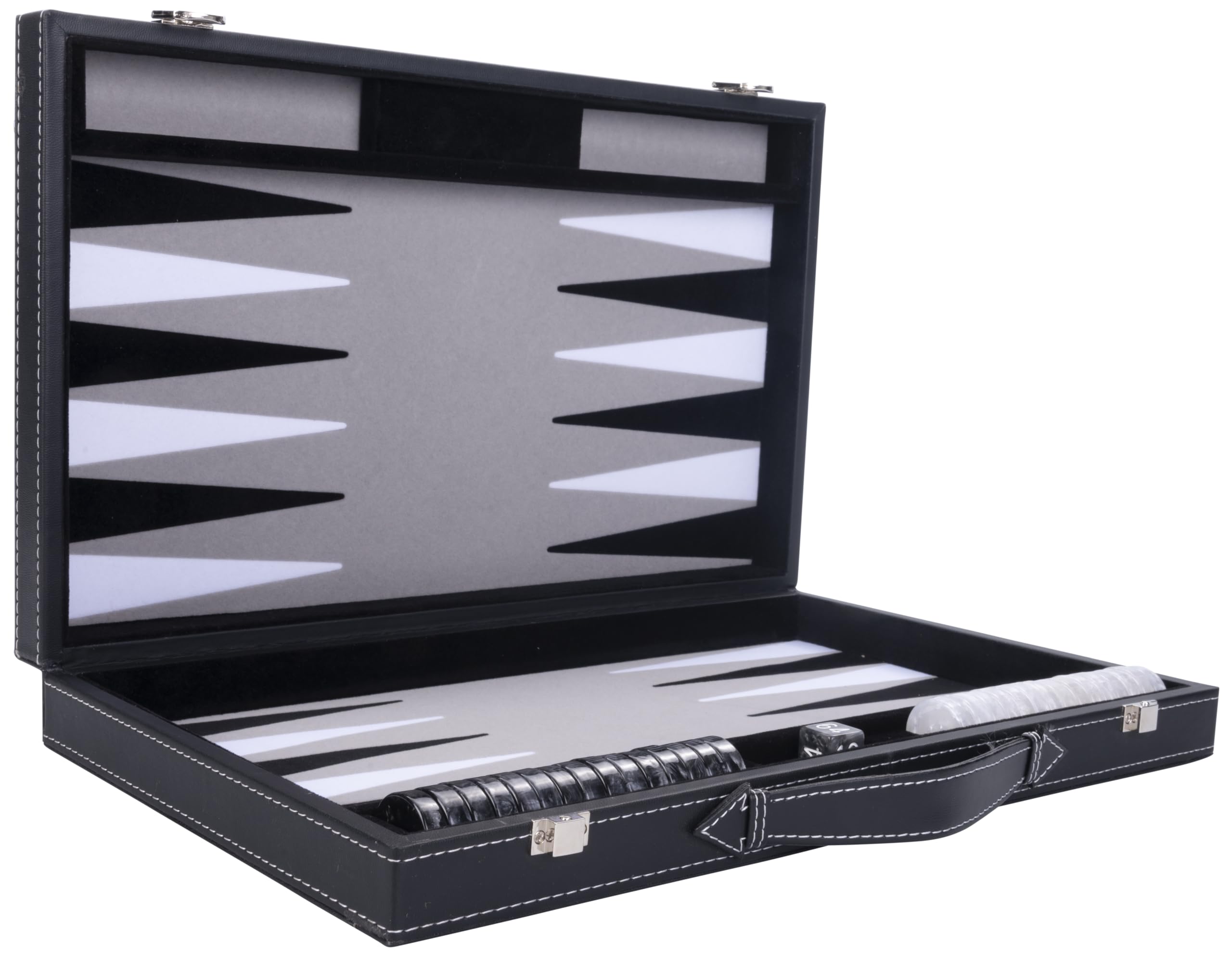 Engelhart - 250509 - Gran Backgammon de Lujo 18 Pulgadas - 45 cm - Símil Cuero & Incrustación de Fieltro - Dados & Fichas Nacaradas + 2 Cubiletes - Juego de Estrategia - Profesional & Ocio