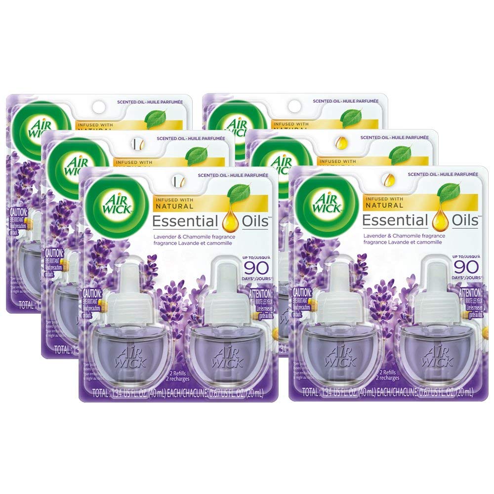 Air Wick Plug in Scented Oil 12 Refills, Lavender & Chamomile, (6x2x0.67oz), Essential Oils, Air Freshener
