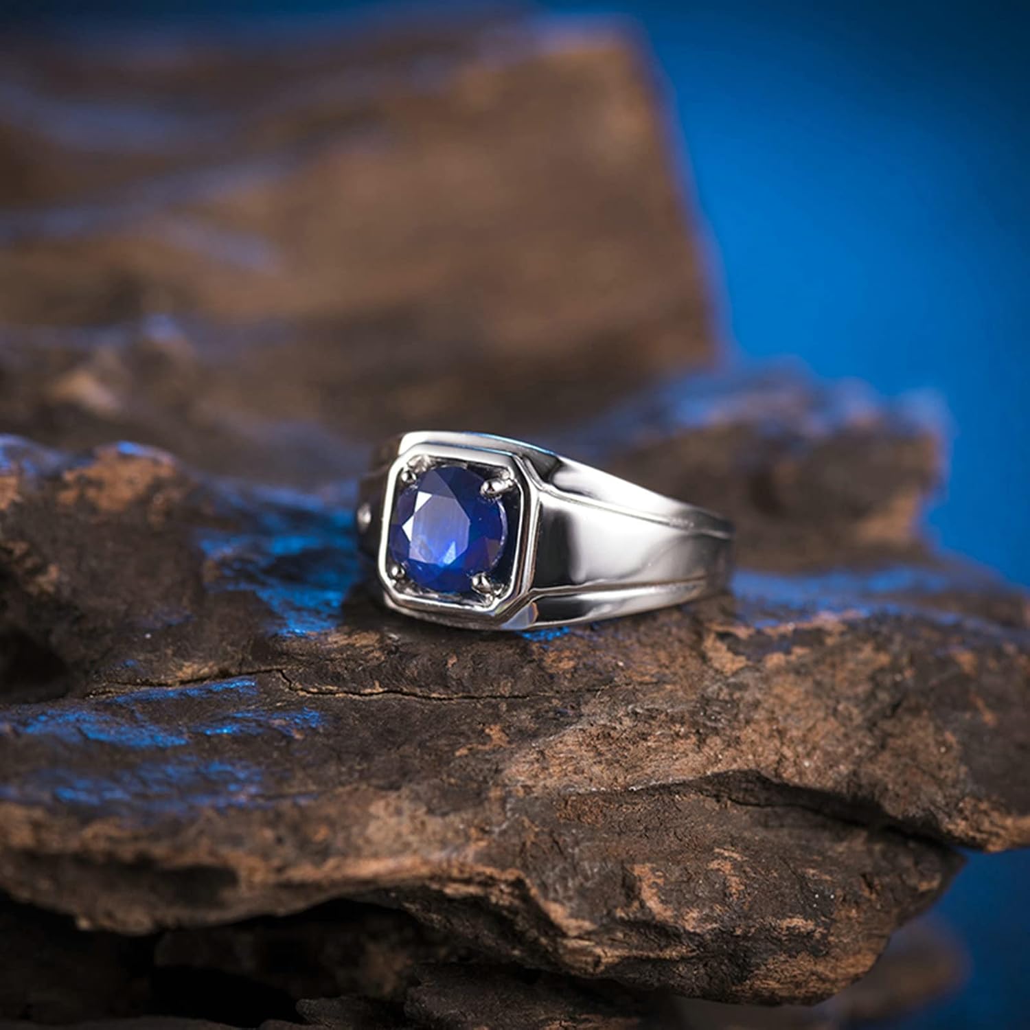 18K White Gold Ring Enhancer 1ct Round Shape Sapphire with 0.015ct Diamond Anniversary Rings for Girls