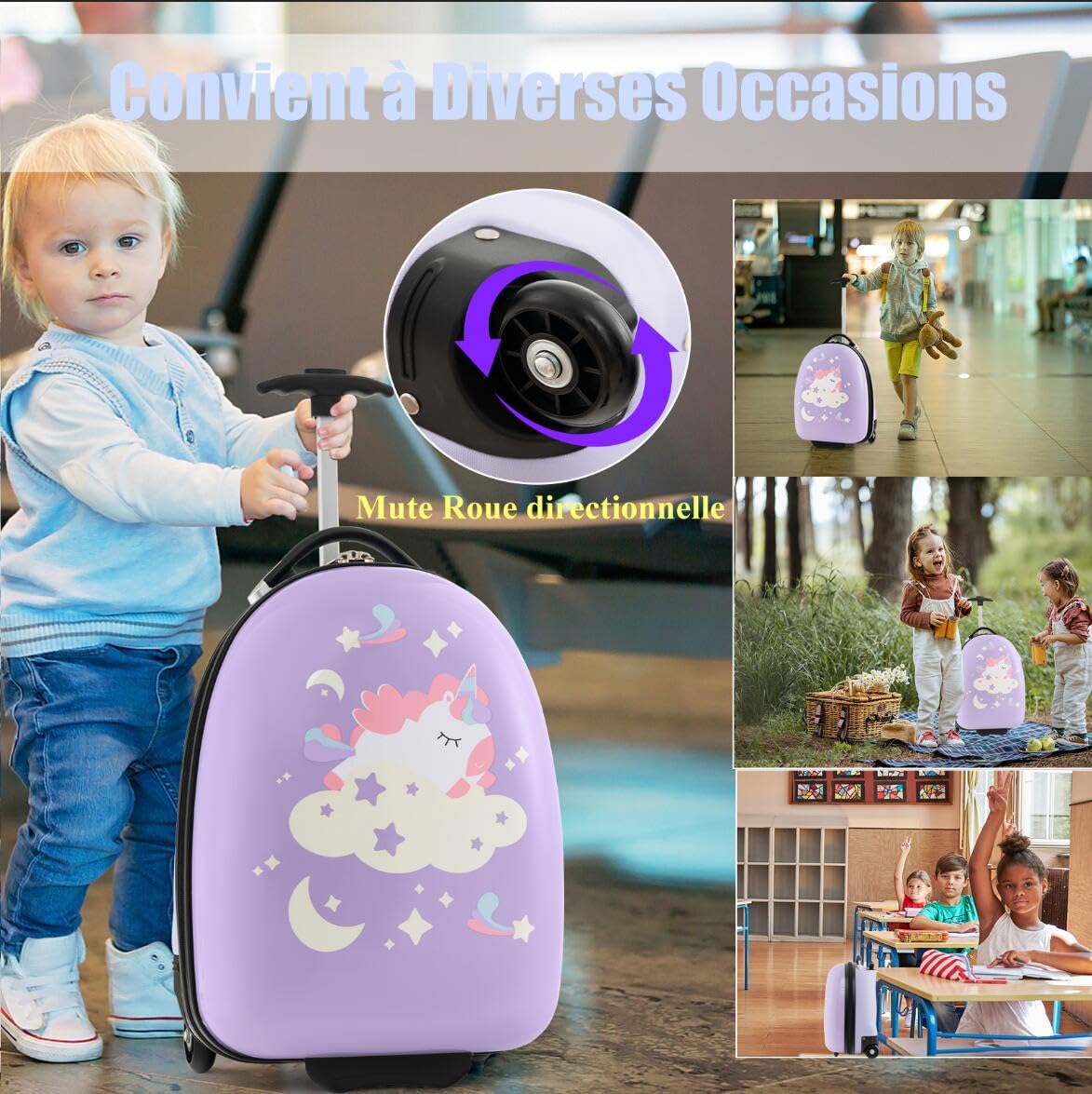 SOARS Valise Enfant 16", Valise Cabine Enfant à roulettes avec Poignée Télescopique Réglable à 2 Niveaux, Matériau Sûr, Imperméable et Durable, Léger de 1,5 KG, Cadeau pour Garçon et Fille 3+ Ans
