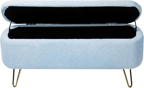 Miniatura 3 de Otomana azul con banco de almacenamiento, banco de entrada tapizado de piel sintética, otomana de almacenamiento moderna, otomana plegable