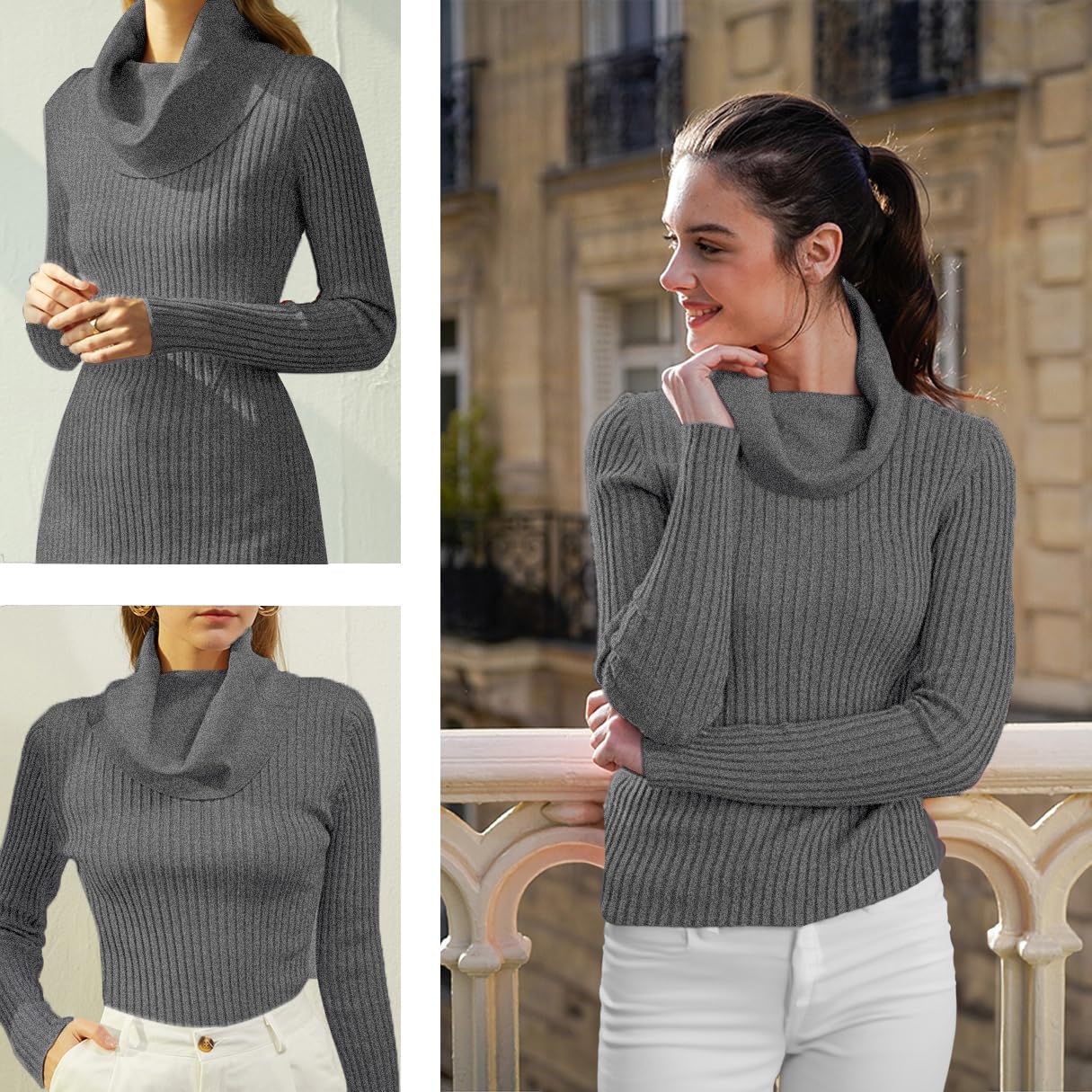 v28 Women’s Stretchable Cowl Neck Knit Long Sleeve Slim Fit Bodycon Sexy Sweater - Image 5