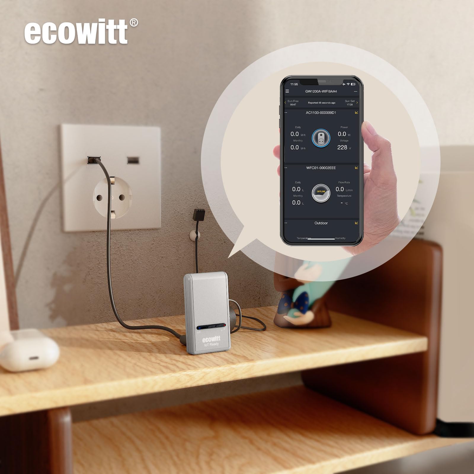 ECOWITT GW1210 WIFI stacja pogodowa, Gateway GW1200 + WS90 czujnik zewnętrzny 7 w 1, temperatura wewnętrzna/wilgotność/barometr, możliwa automatyzacja domowa (częstotliwość 868 MHz, Gateway WLAN 2,4