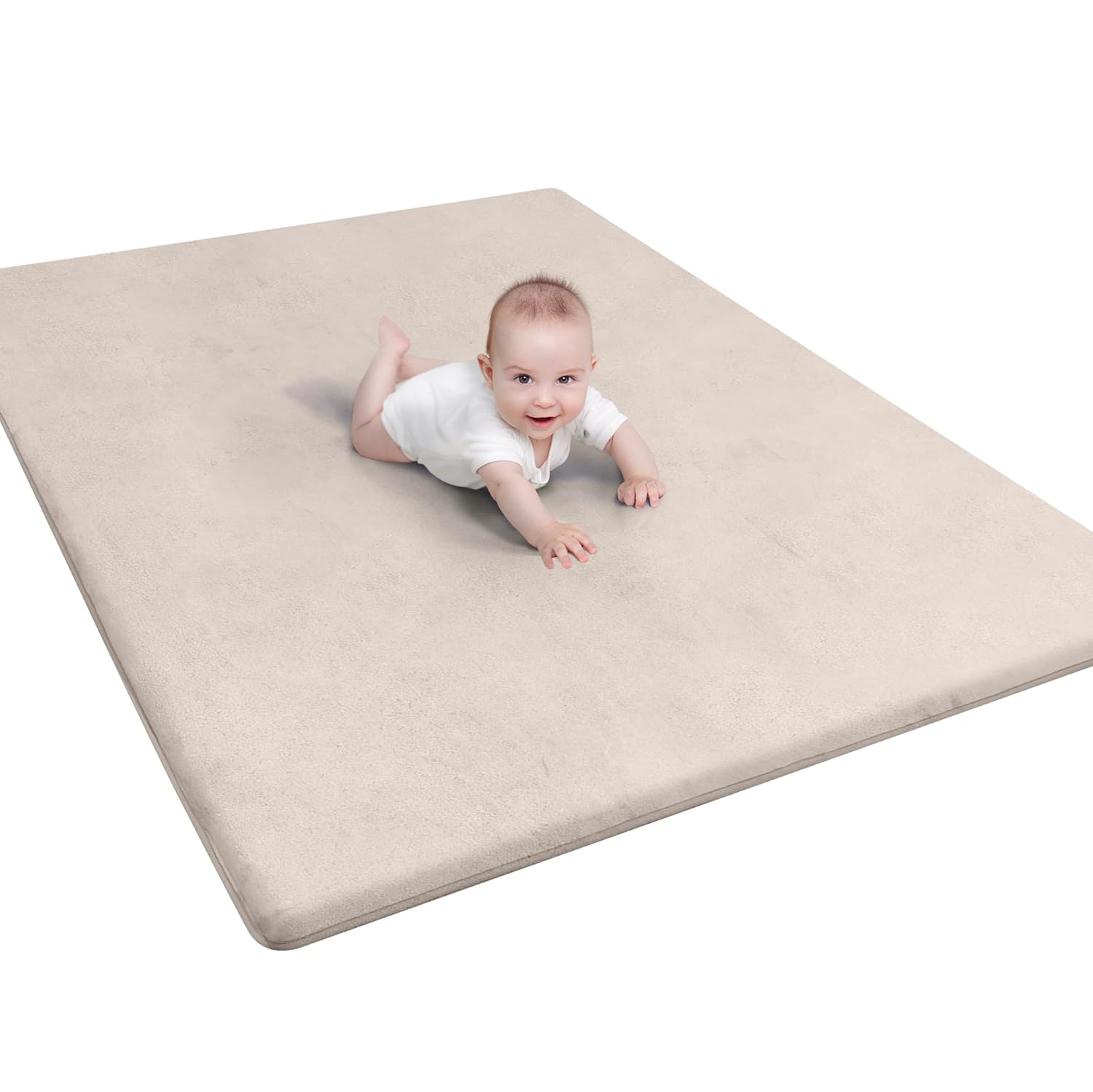 Baby Play Mat for Floor - 1.3” Thick Memory Foam, 59" x 79" Large Crawling Mat for Infant & Toddler, Soft Non-Toxic Crawling Mat, Easy to Clean, Non-Slip Reversible Design - (Beige Cream)